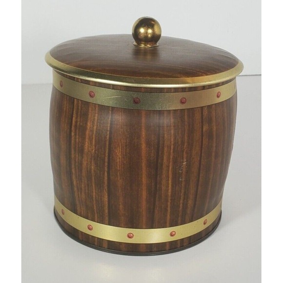 Vintage Wood Grain Tea Cookie Candy Tin Can Container Made in England - Picture 3 of 15